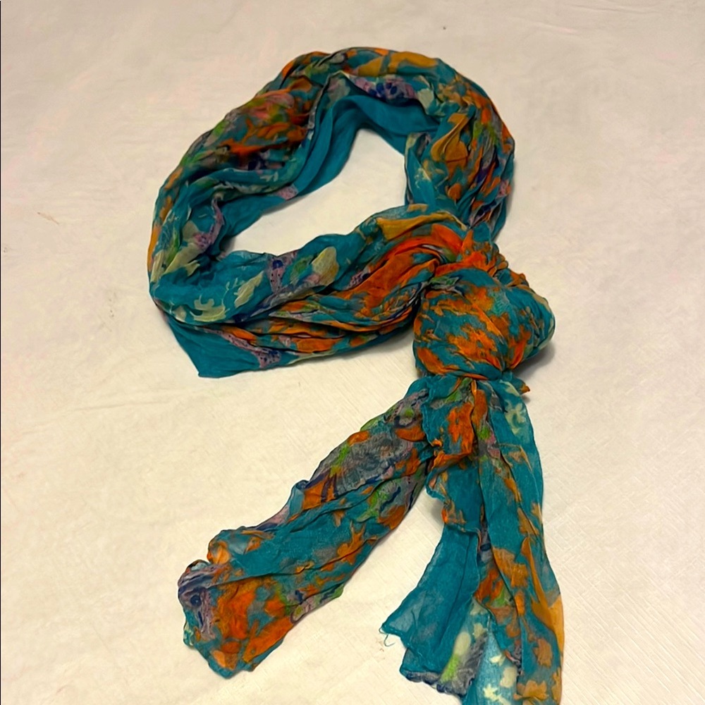 Vibrant Blue and Orange Chiffon Wrap